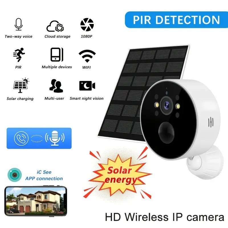 Solar Camera Built-in Battery 2MP Outdoor IP Camera Wireless WIFI Camera -  Shopped Store